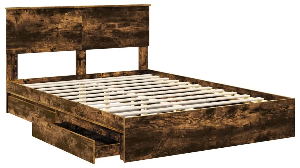 vidaXL Tárolós Ágy fejtámlával Füstölt tölgy 140 x 200 cm Faanyag