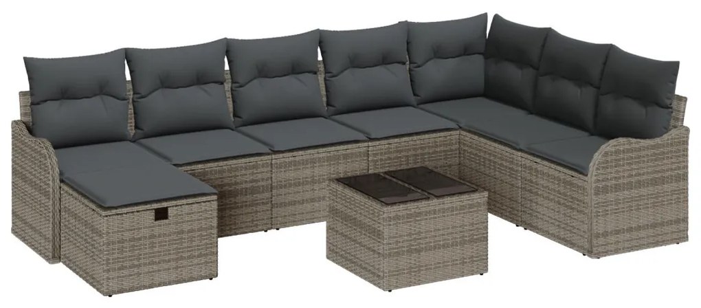 Kerti Kanapé Szett párnával 9 pcs Szürke 287,5 x 177,5 x 85 cm