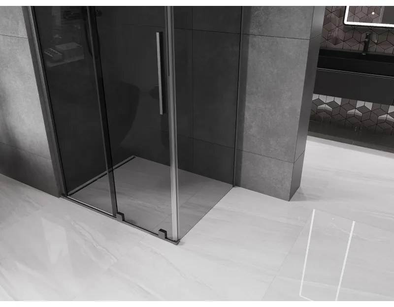 Mexen Velar, tolóajtós zuhanykabin 140 x 90 cm, 8mm szürke üveg, polírozott grafit, 871-140-090-41-66