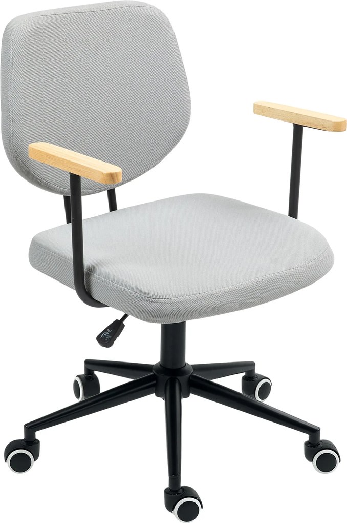 HOMCOM Íróasztali Szék Fa Karfával és Állítható Magasságú Forgószék Tanulószobába - Teherbírás: 120 kg - Szürke | Aosom