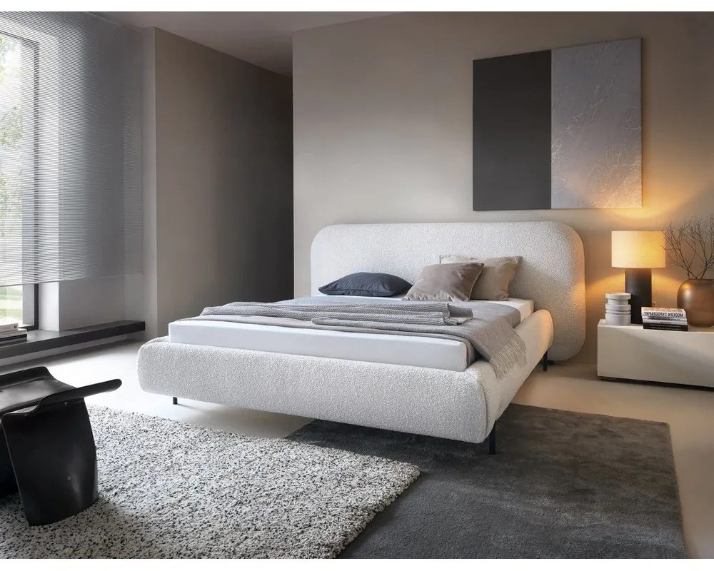 Bézs kárpitozott ágyneműtartós franciaágy ágyráccsal 140x200 cm Pointt – ELTAP