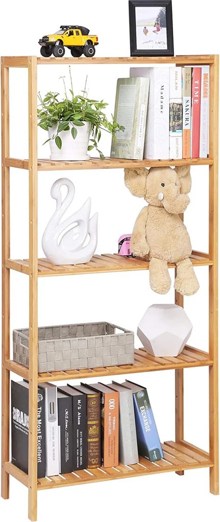 Bambusz könyvespolc fürdőszobába, nappaliba Natúr szín 5 szint 60x130cm