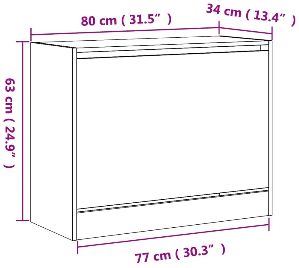 fekete szerelt fa cipőszekrény 80 x 34 x 63 cm