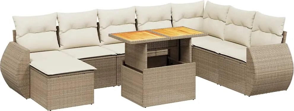 vidaXL 9 részes bézs polyrattan kerti ülőgarnitúra párnákkal