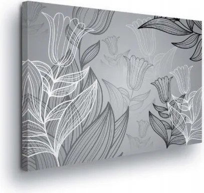 Vászonkép 100x75 Grafika virágok levelek monokróm szürke minimalizmus növényvilág