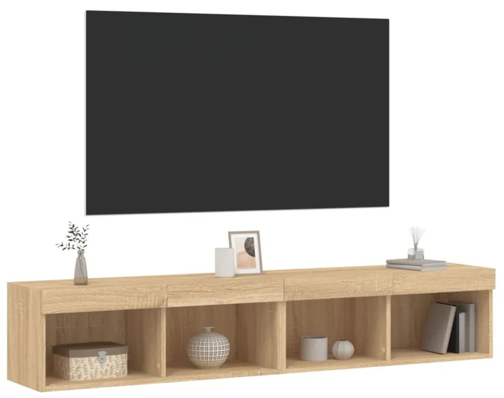 2 db sonoma tölgy színű TV-szekrény LED-ekkel 80x30x30 cm