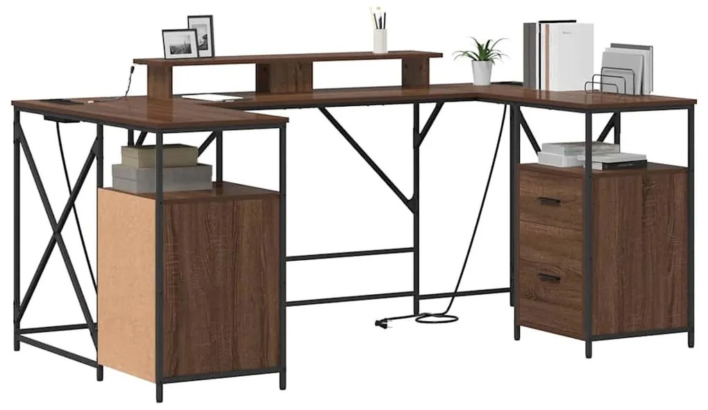 Asztal fiókkal barna tölgy 182 x 101 x 87.5 cm Faanyag