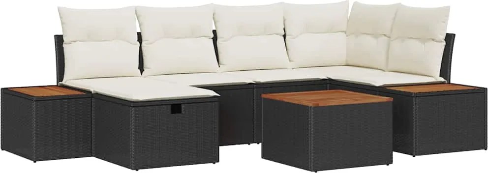 vidaXL Kerti Kanapé Szett 7 pcs Fekete 55 x 62 x 69 cm Poli rattan