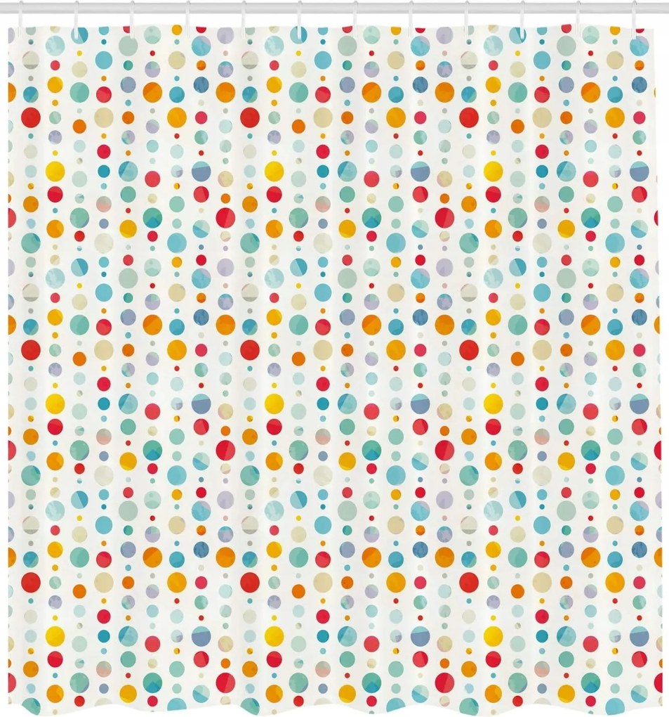 Zuhanyfüggöny 175x240 cm, akasztókkal, pöttyös mintával