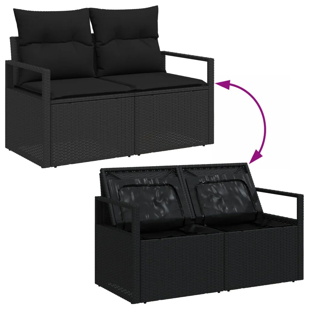 6 darabos Kert Kanapé Szett Párnákkal Fekete Poly Rattan