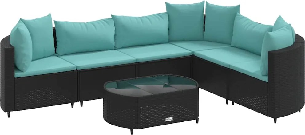 vidaXL 7 részes fekete polyrattan kerti ülőgarnitúra párnával