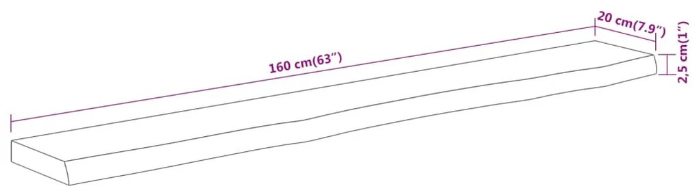tömör akácfa téglalap alakú fali polc 160 x 20 x 2,5 cm