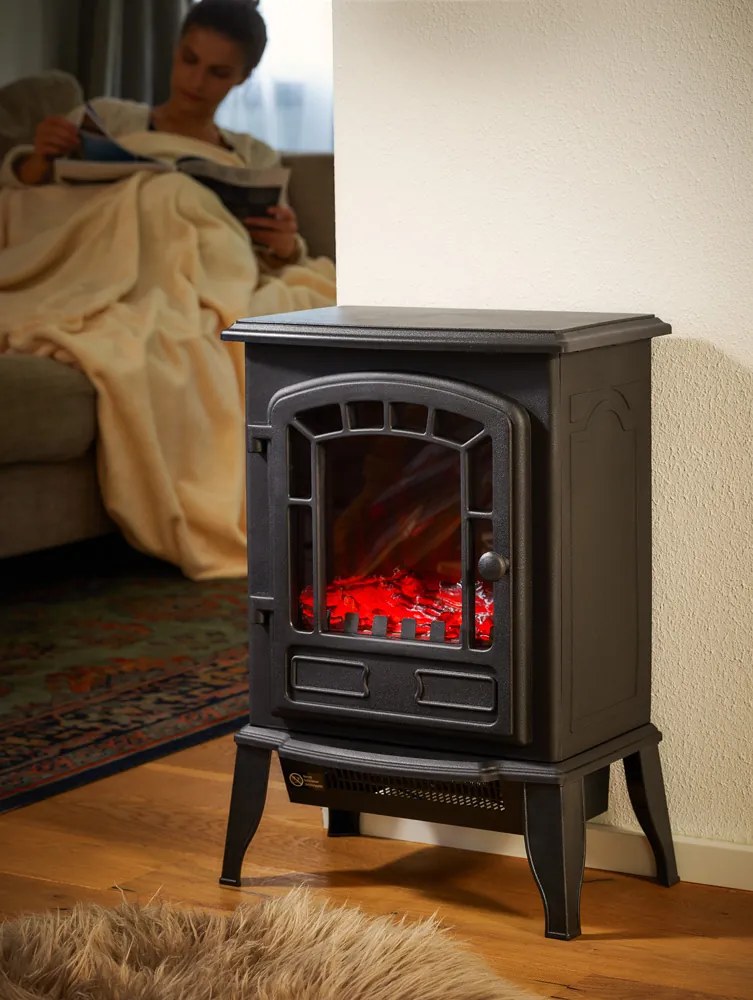 monzana® Elektromos kandalló ventilátoros fűtéssel és lánghatással 2000W Fekete