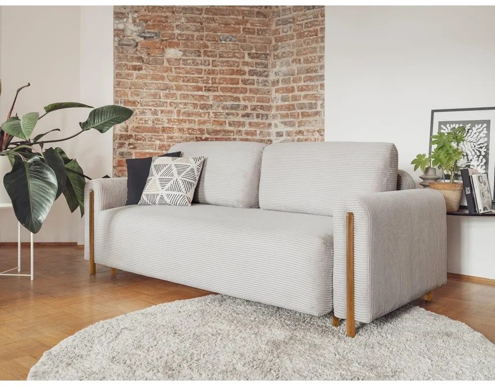 Világosszürke kordbársony kinyitható-tárolóhelyes kanapé 244 cm Arcadova – ELTAP