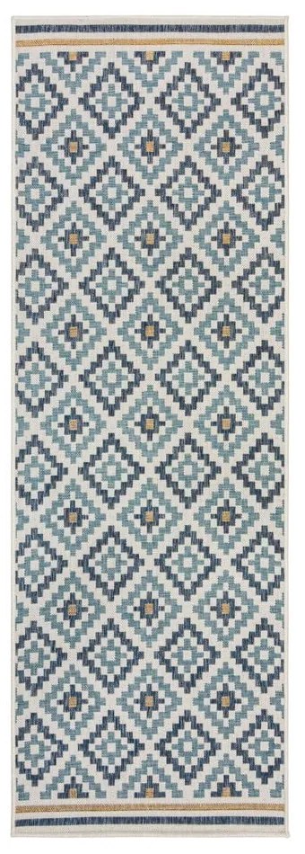 Sárga-kék kültéri-beltéri szőnyeg 80x230 cm Zia Trellis – Flair Rugs
