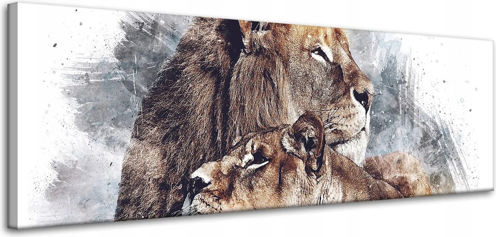 Vászonkép Modern Művészet Oroszlán pár Természet 120x40 cm