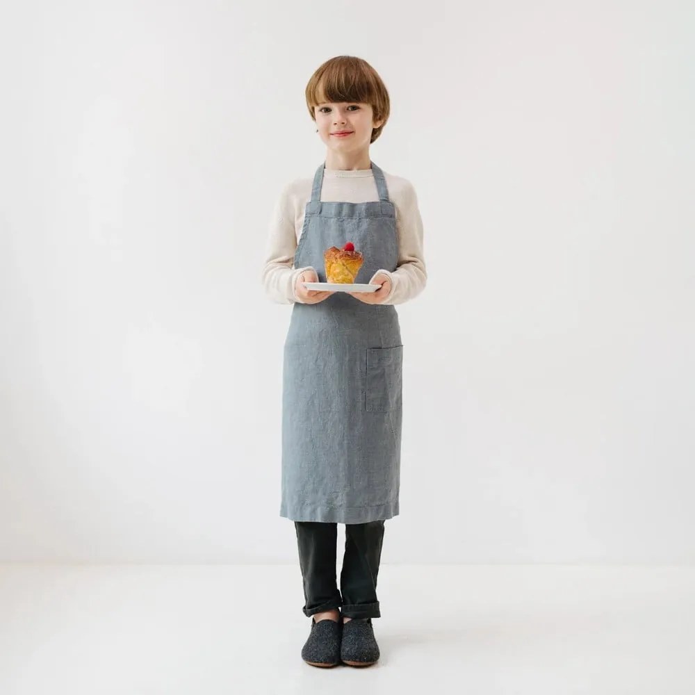 Regular kék gyerek len kötény, 67 x 57 cm - Linen Tales