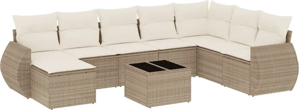 vidaXL 9 részes bézs polyrattan kerti ülőgarnitúra párnákkal