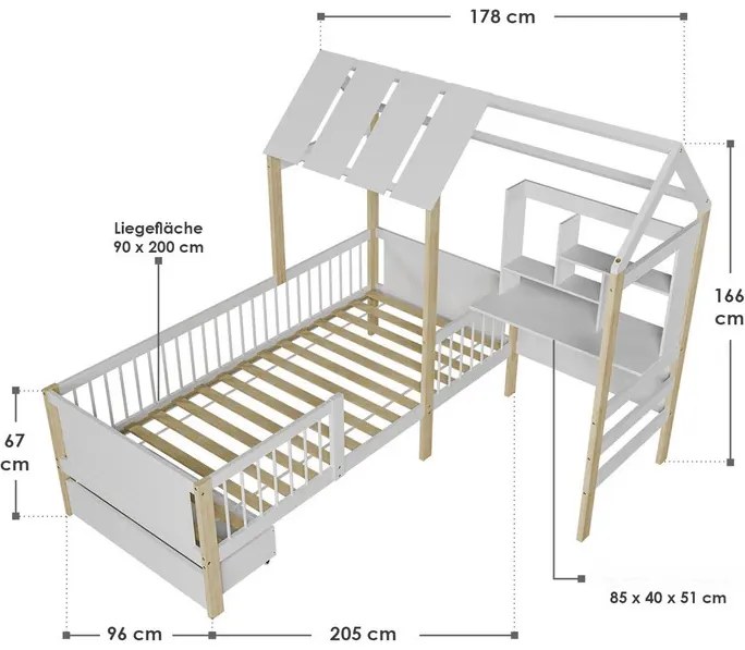 Juskys Yari gyerekágy 178x204x166 cm – fehér/természetes