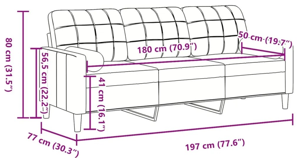 vidaXL 3 személyes sötétszürke bársony kanapé díszpárnákkal 180 cm