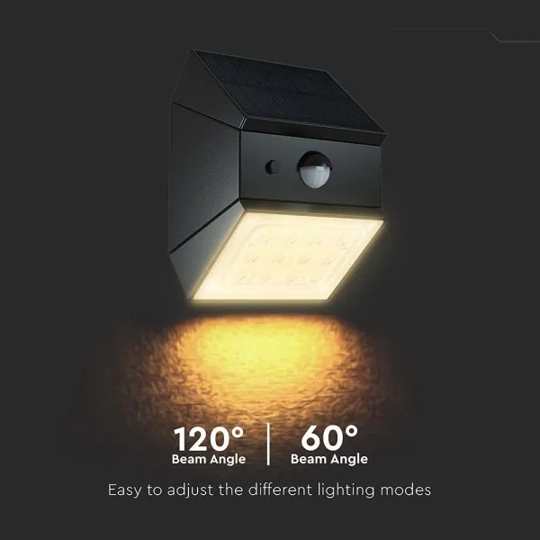 Falra szerelhető napelemes LED-lámpa érzékelővel LED/2,5W/3,7V IP65 1200 mAh fekete