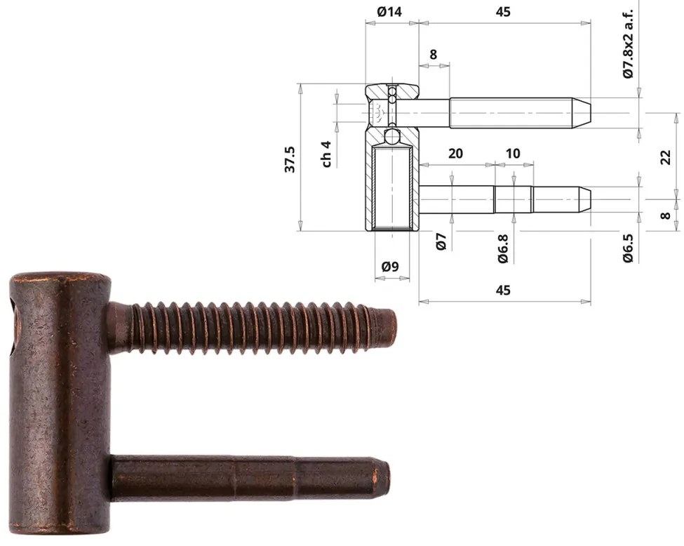 Otlav pánt 3D 14mm LÁNY bronz (csaphossz 38mm)