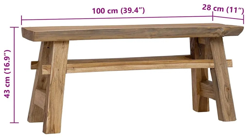 vegyes újrahasznosított fa és tömör tíkfa pad 100 x 28 x 43 cm