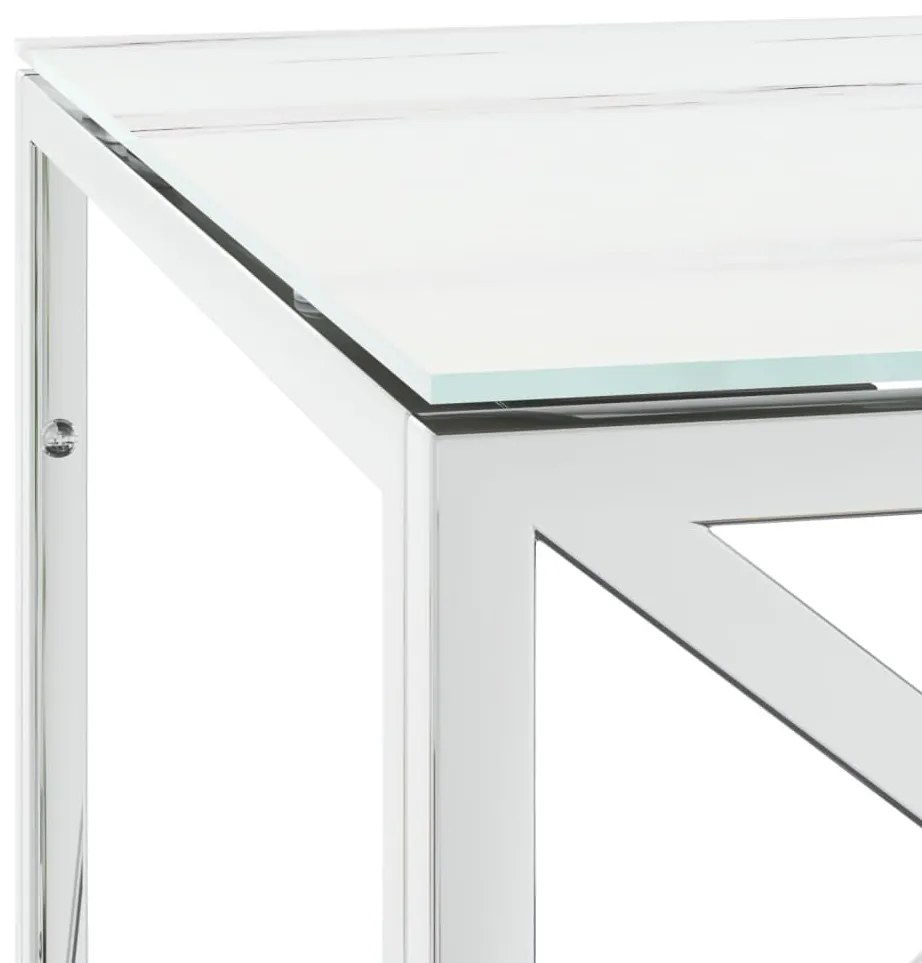 Üveg és rozsdamentes acél dohányzóasztal 110x45x45 cm