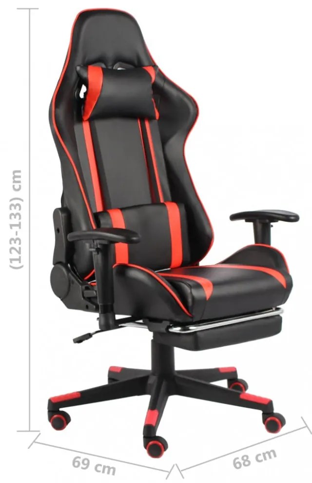 piros PVC forgó gamer szék lábtartóval