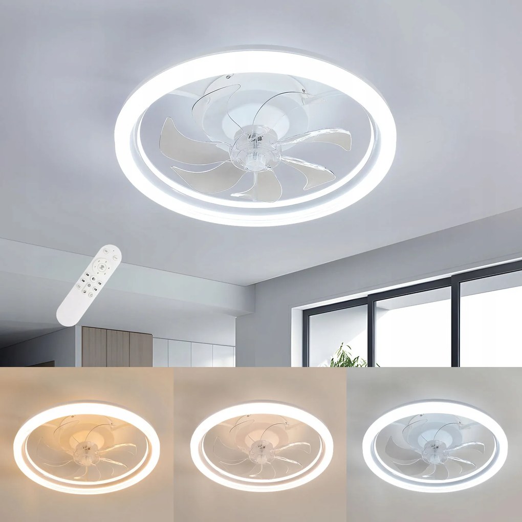 Fehér Mennyezeti Ventilátor Led Mennyezeti Lámpa Kerek Dimmerelhető Távirányító 36W