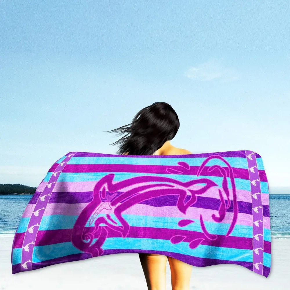 Delfin lila strandtörölköző