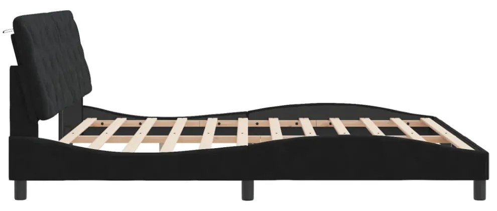 fekete bársony ágykeret LED-világítással 180 x 200 cm