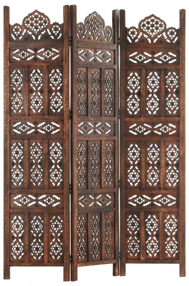 vidaXL 3-paneles barna mangófa kézzel faragott térelválasztó 120x165cm
