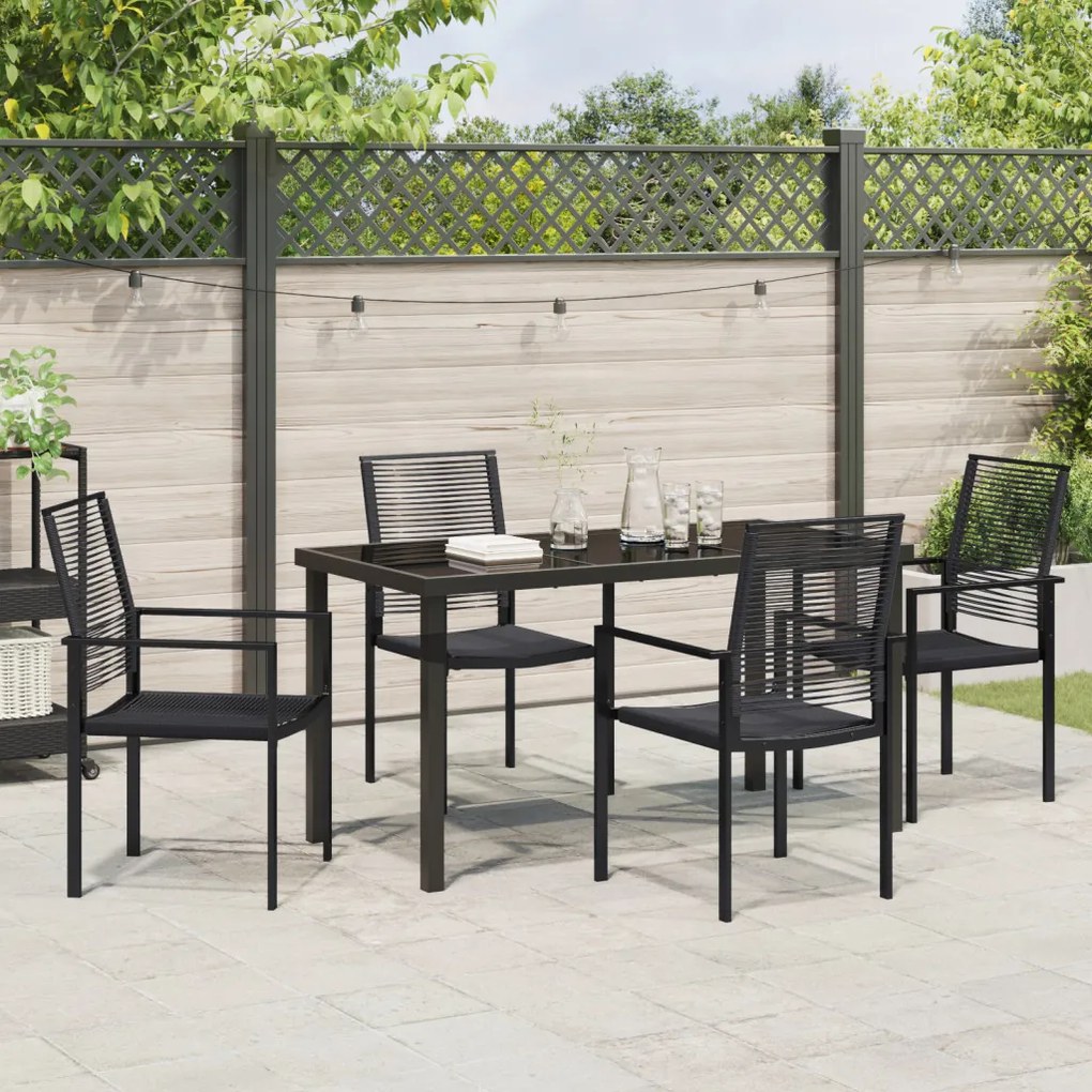 5 darabos kert étkező készlet Fekete PVC rattan