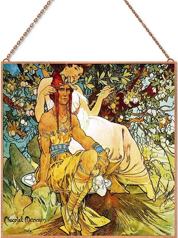 Alfons Mucha - Chocolat Mexicain-1 üvegkép, falikép