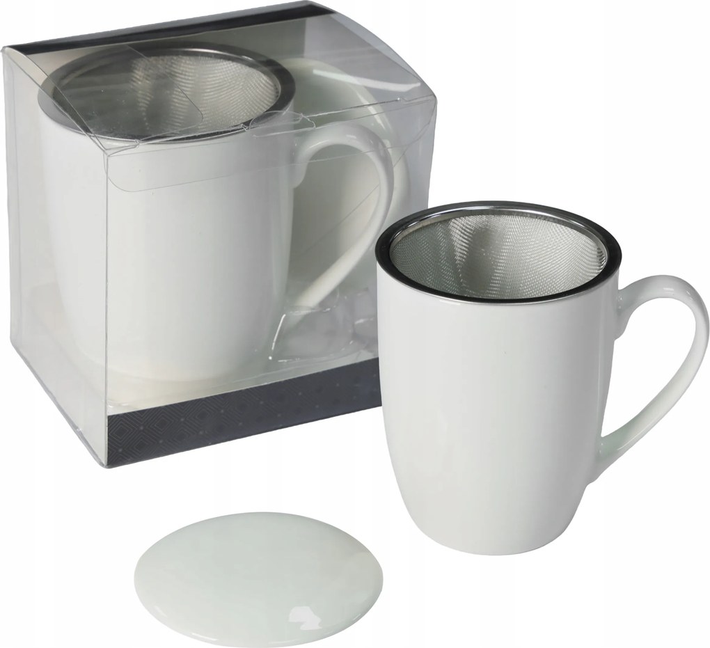 Porcelán teásbögre Livello fém teafőzővel 350 ml fehér