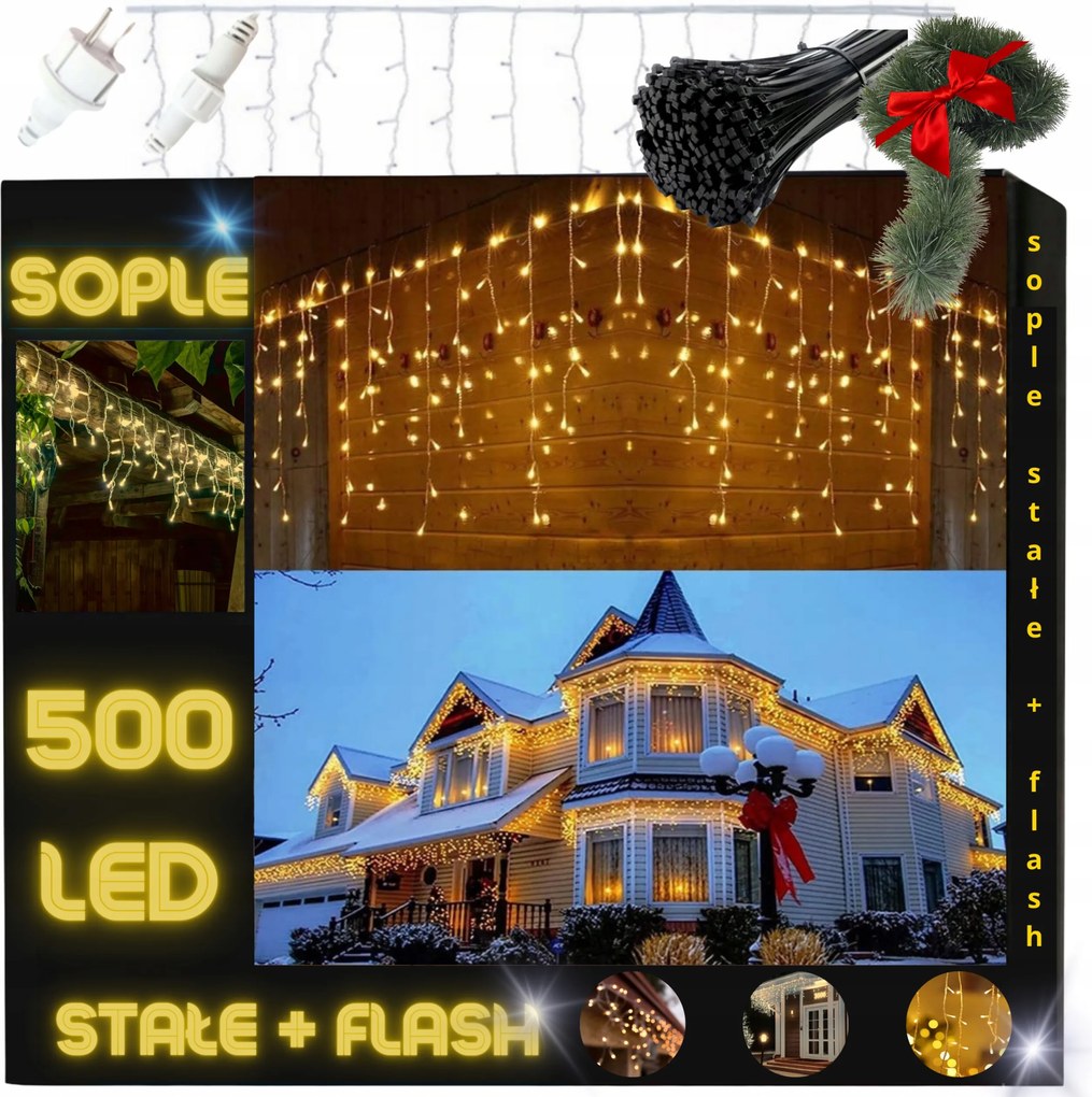 Jégcsap 500 Led Kültéri Lámpa IP44 Fix Flash Meleg Fényfüggöny