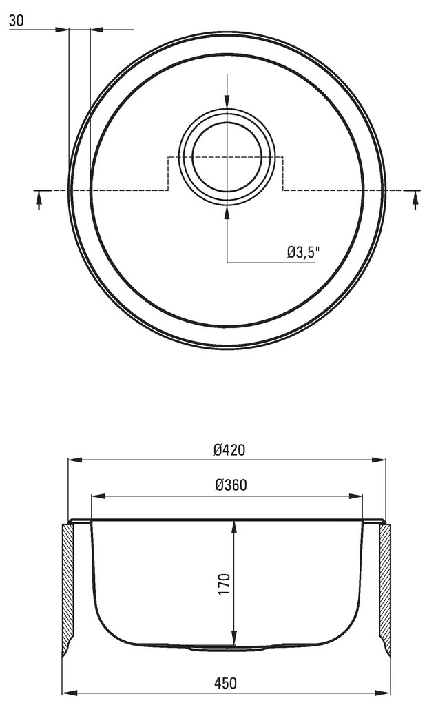 Deante Twist, rozsdamentes acél munkalap mosogató 1 kamrás B/O 420x170 3,5" + szifon, szatén mintás, ZHC_0803