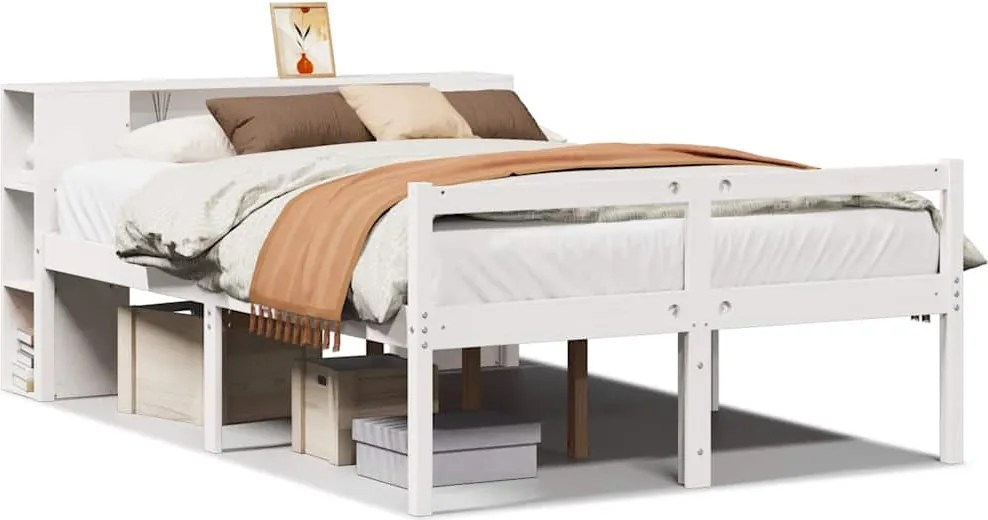 vidaXL fehér tömör fenyőfa könyvespolcos ágy matrac nélkül 160x200 cm