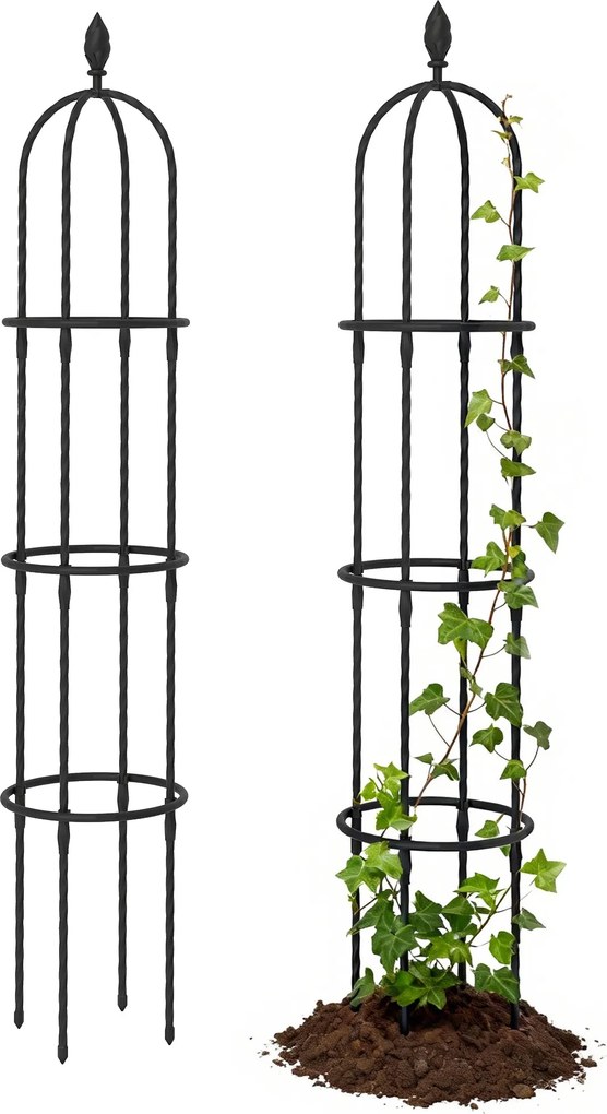 Outsunny 2 db acél kerti obeliszk, 174 cm – kúszónövény-, rózsa- és zöldségtámasz, fekete | Aosom
