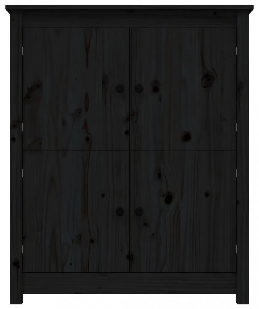 fekete tömör fenyőfa tálalószekrény 83 x 41,5 x 100 cm