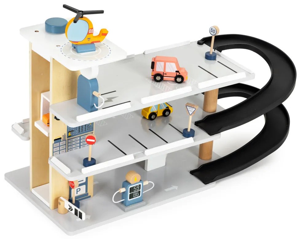 Nagy fa garázs lifttel autók helikopter autómosó