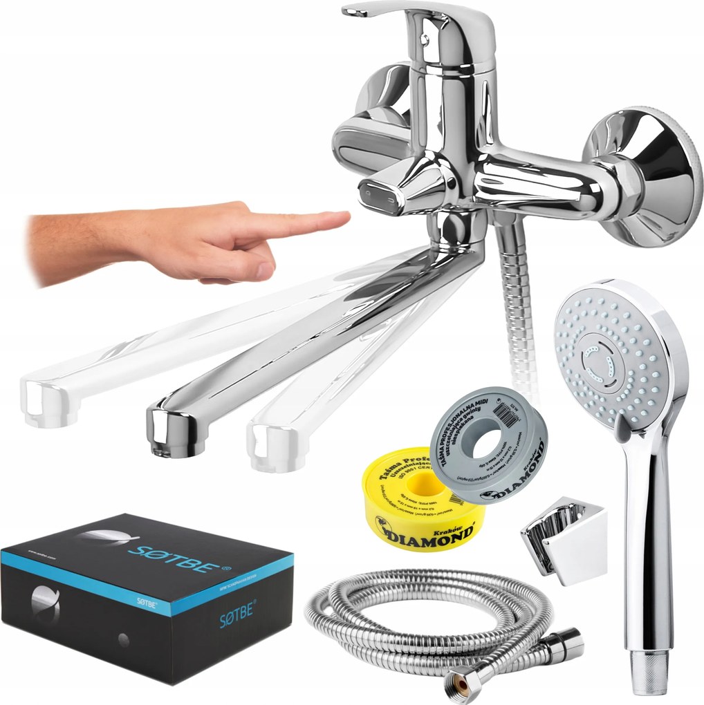 Kádtöltő csaptelep fali kádcsaptelep hosszú mozgatható kifolyócsővel Sotbe szett