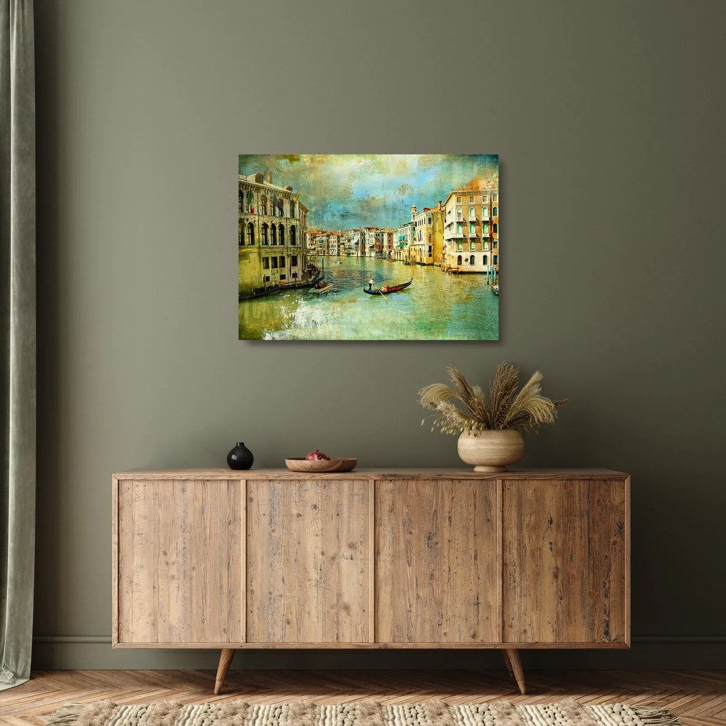 Kép - velencei csatorna és gondolák (üvegen) (70x50 cm)
