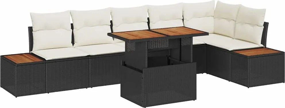 vidaXL Kerti Kanapé Szett tárolóval 7 pcs Fekete Poli rattan