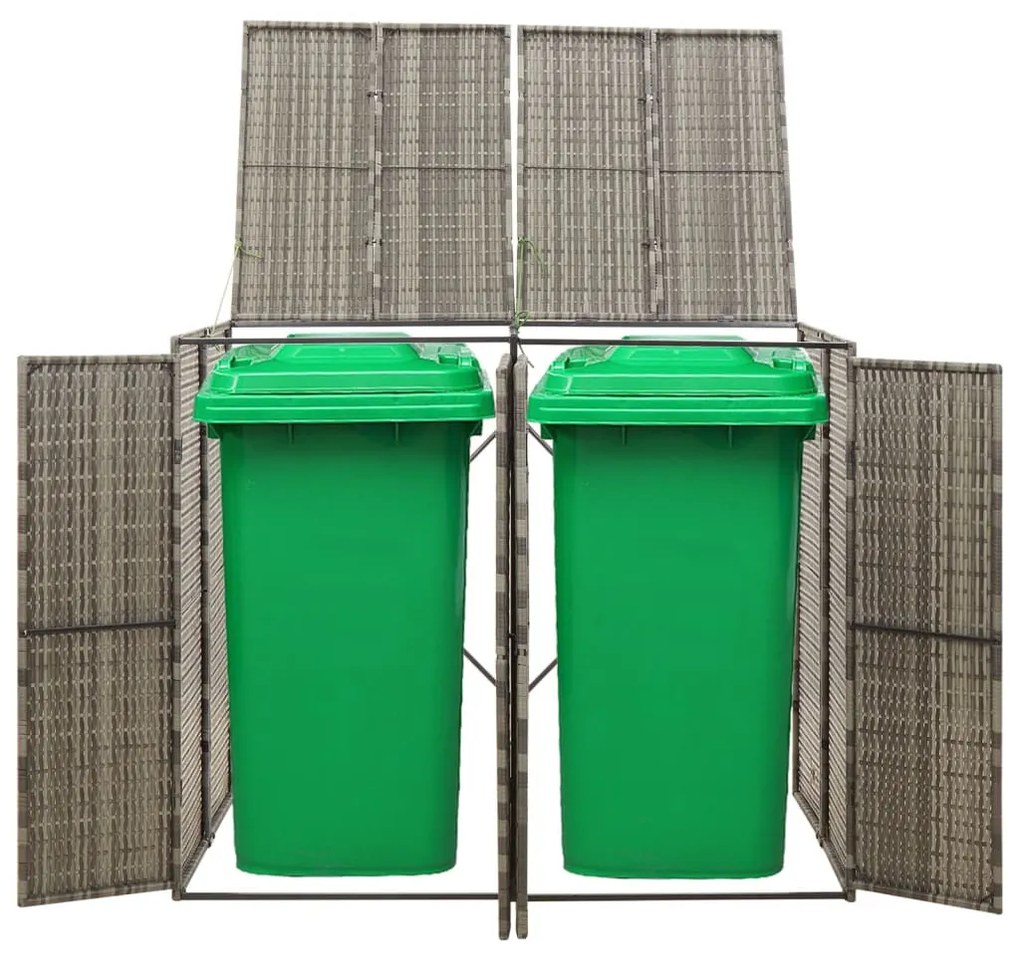 szürke polyrattan dupla kerekeskuka tárolófészer 140x80x117 cm