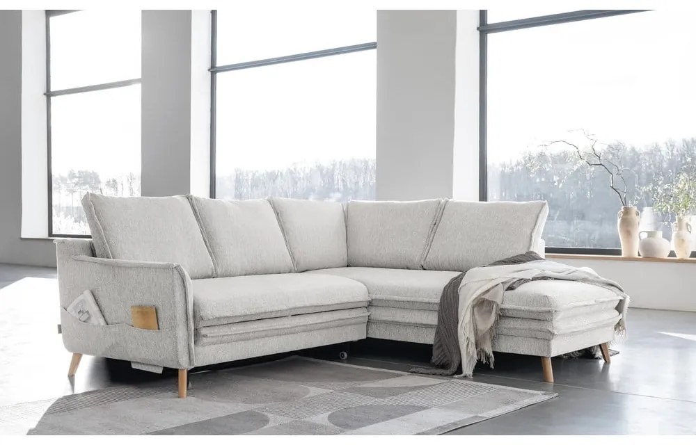 Bézs kinyitható sarokkanapé (jobb oldali) Charming Charlie – Miuform