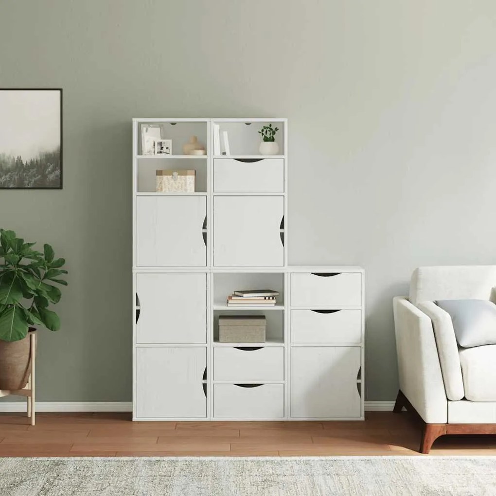 5 db fehér tömörfa fenyőfa oldalsó szekrény ODDA 40x24x79 cm