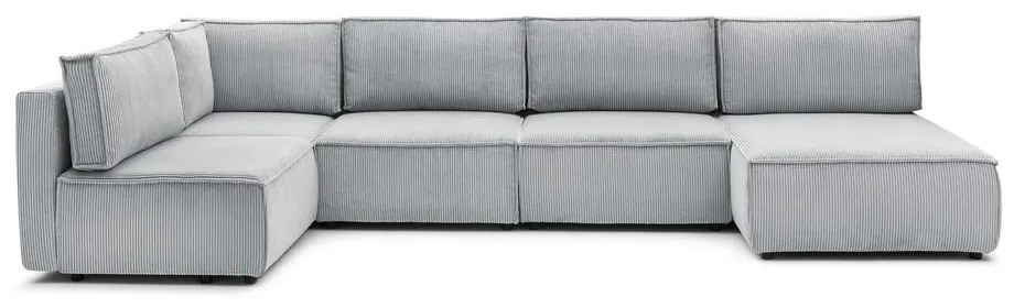 Világosszürke kordbársony sarokkanapé ("U" alakú-variálható) Nihad modular – Bobochic Paris