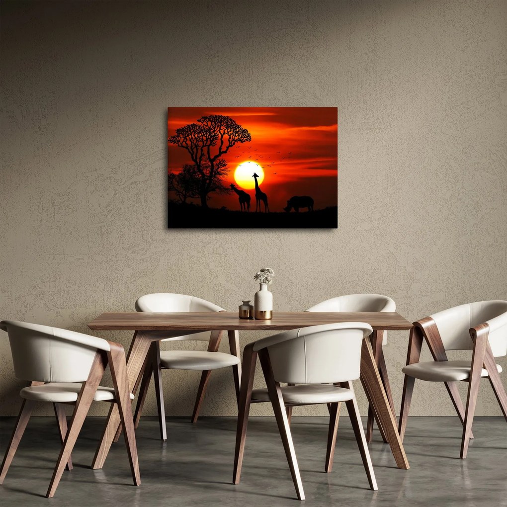 Kép - Állatok sziluettjei napnyugtakor (70x50 cm)